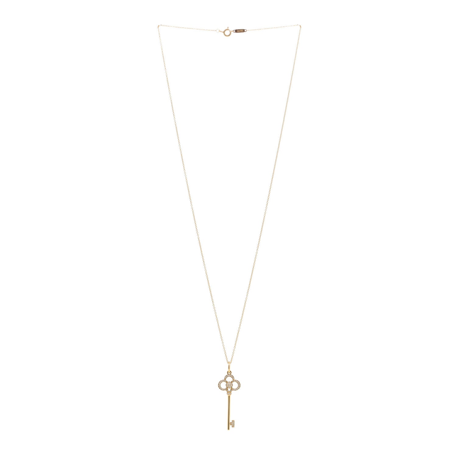Tiffany 18K Yellow Gold Diamond Crown Key Pendant Necklace 3 of 6