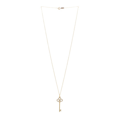 Tiffany 18K Yellow Gold Diamond Crown Key Pendant Necklace 3 of 6