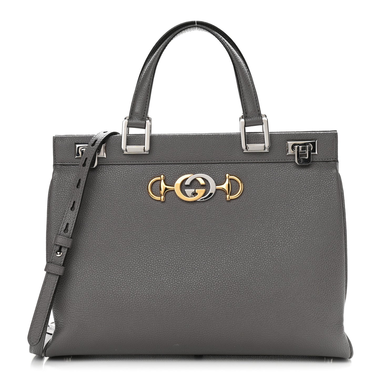 Grainy Calfskin Medium Zumi Top Handle Bag Dusty Grey
