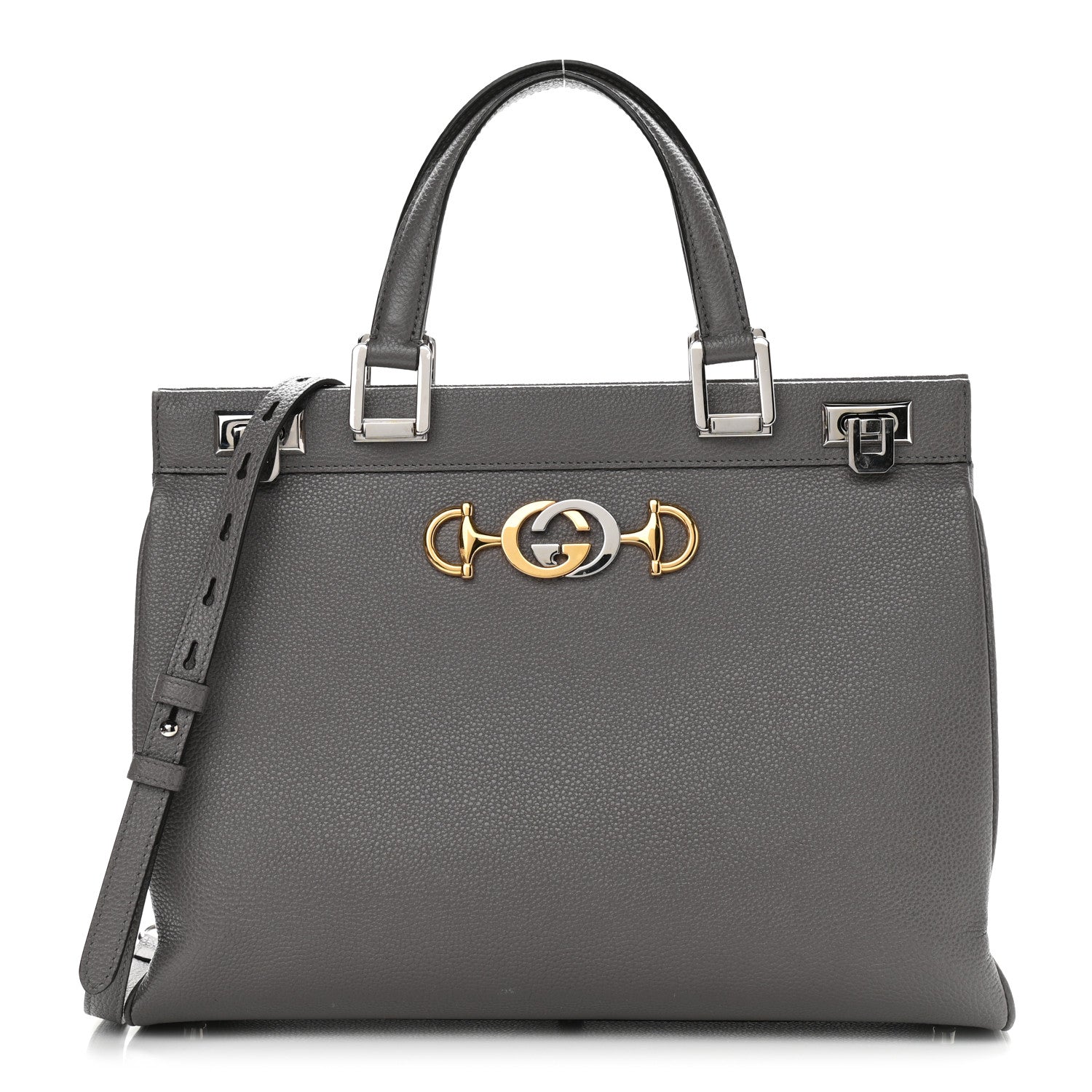 Gucci Grainy Calfskin Medium Zumi Top Handle Bag Dusty Grey 1 of 13