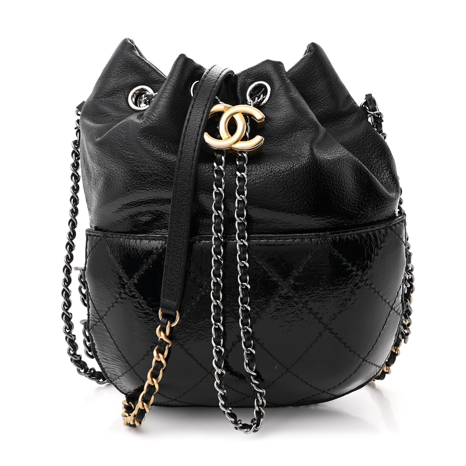 Chanel Patent Goatskin Quilted Small Gabrielle Bucket Black 1 of 11