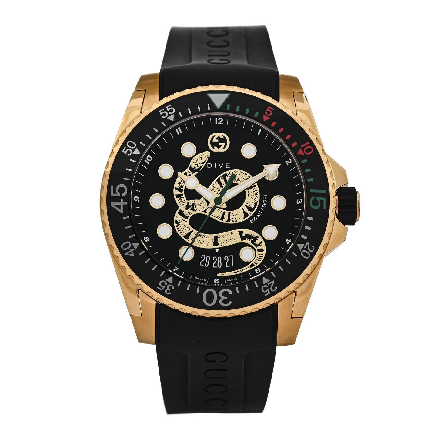 Stainless Steel Rubber 45mm Dive Snake Quartz Watch Black