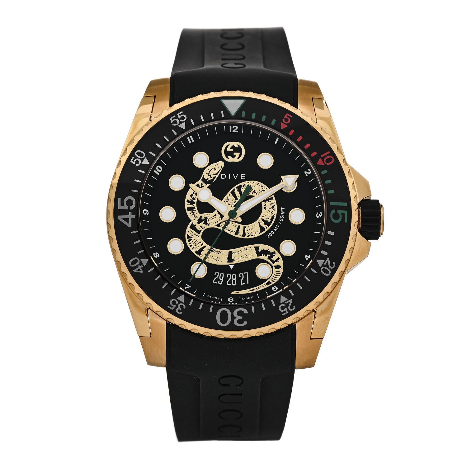 Gucci Stainless Steel Rubber 45mm Dive Snake Quartz Watch Black 1 of 4