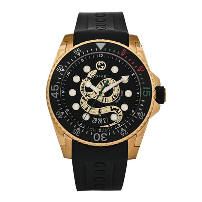 Gucci Stainless Steel Rubber 45mm Dive Snake Quartz Watch Black 1 of 4