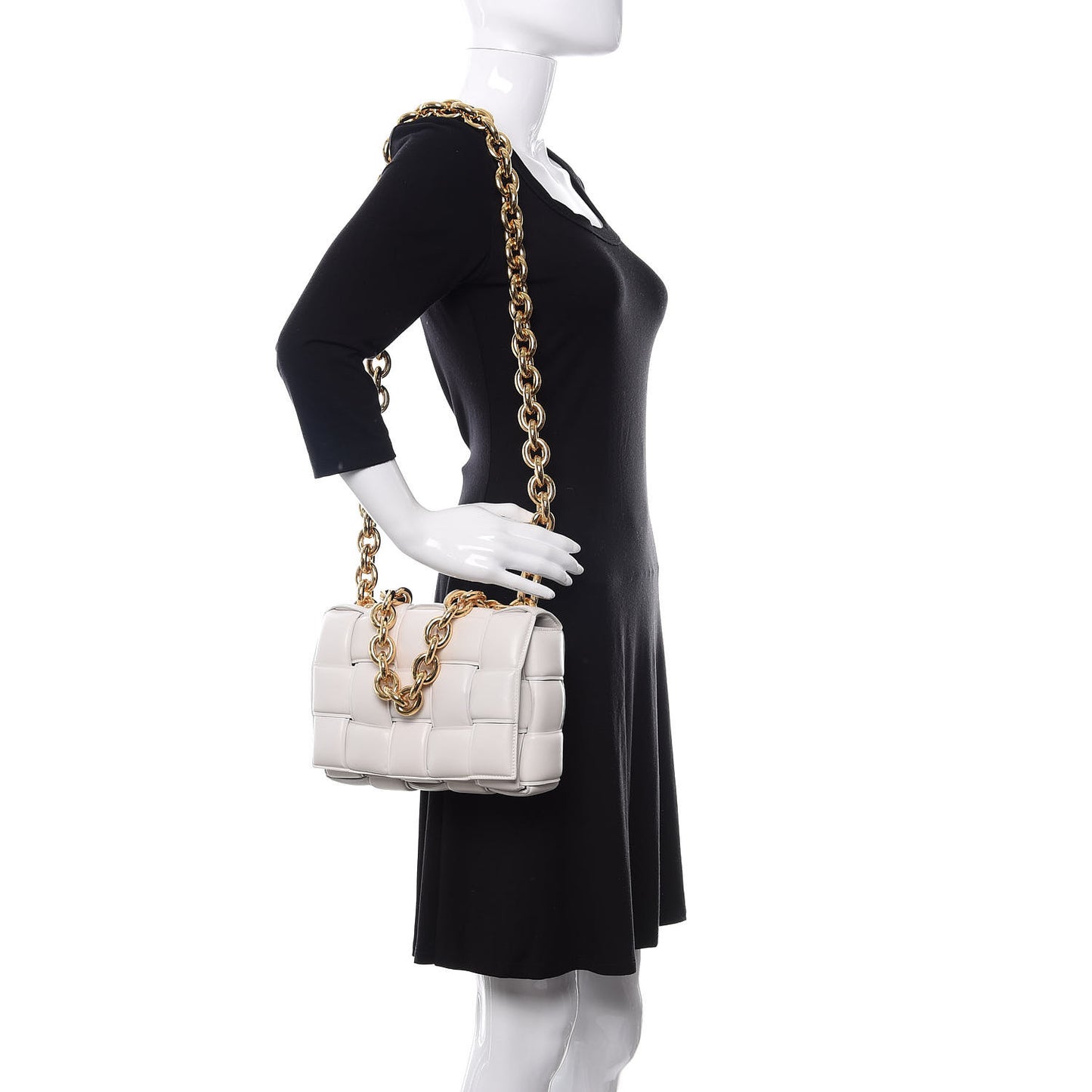 Lambskin Maxi Intreccio Padded Chain Cassette Crossbody Bag White