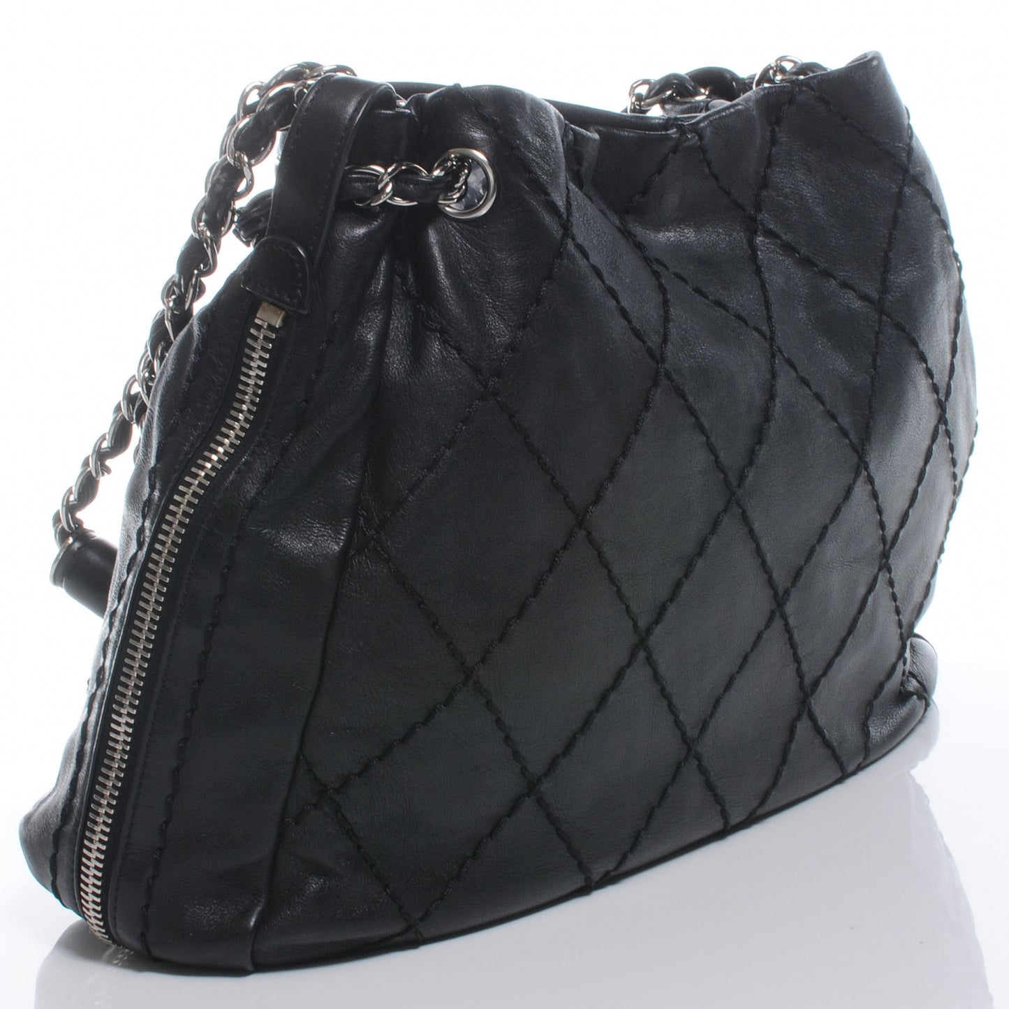 Calfskin Expandable Stitched Tote Black