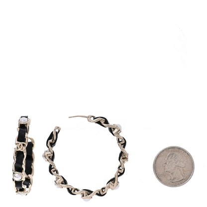 Chanel Lambskin Pearl More Is More CC Chain Hoop Earrings Gold Black 2 of 4