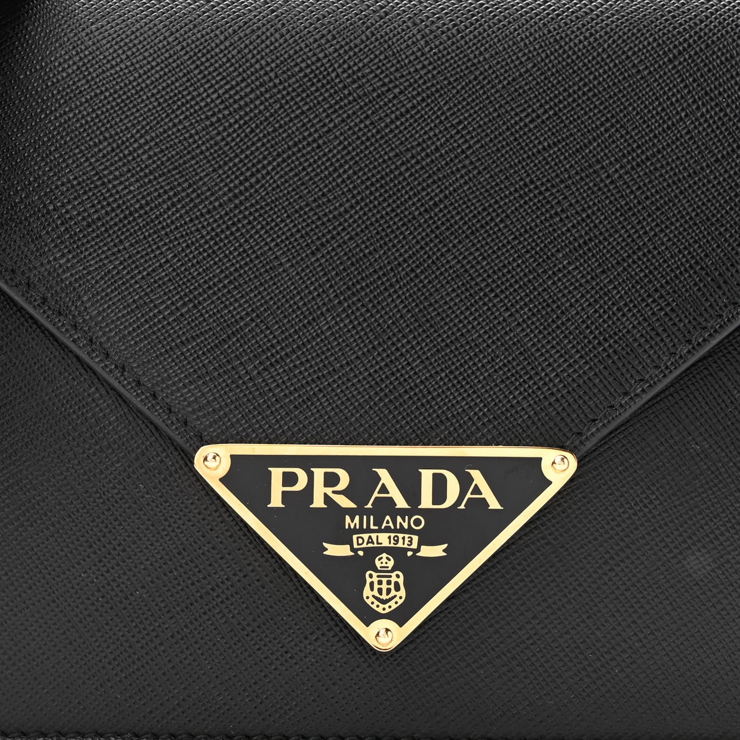 Saffiano Lux Metal Triangle Logo Mini Envelope Chain Shoulder Bag Black