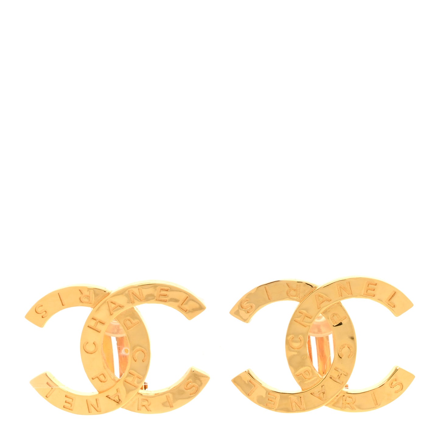 Metal CC Paris Button Clip On Earrings Gold