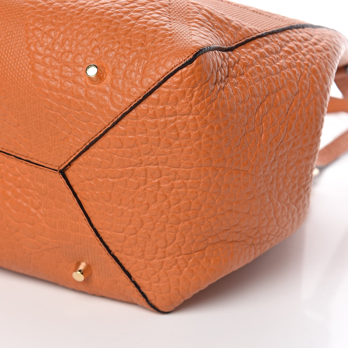 Signature Grain Calfskin Check Embossed Small Canterbury Tote Copper Orange