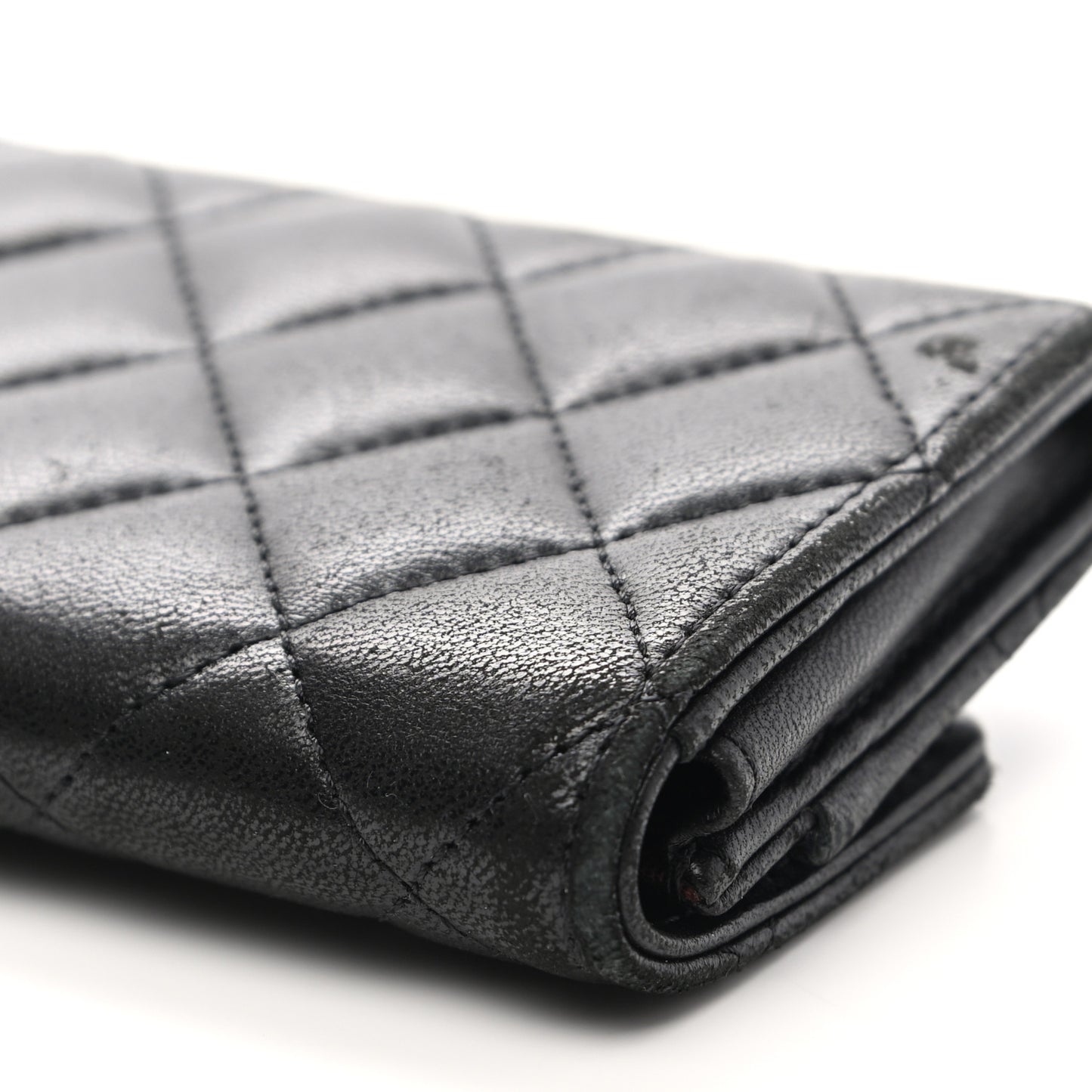 Lambskin Quilted Flap Card Holder Wallet Black