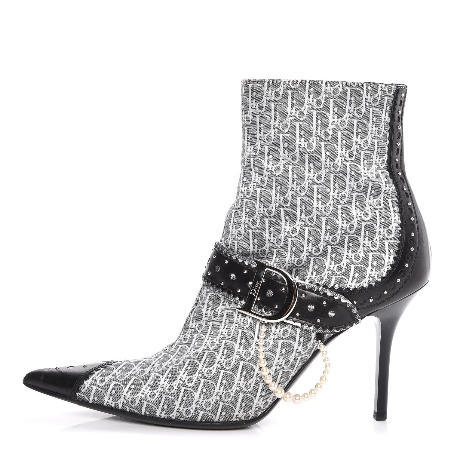 Christian Dior Monogram Trick Pearl Ankle Boots 36.5 Gris Moyen 1 of 14
