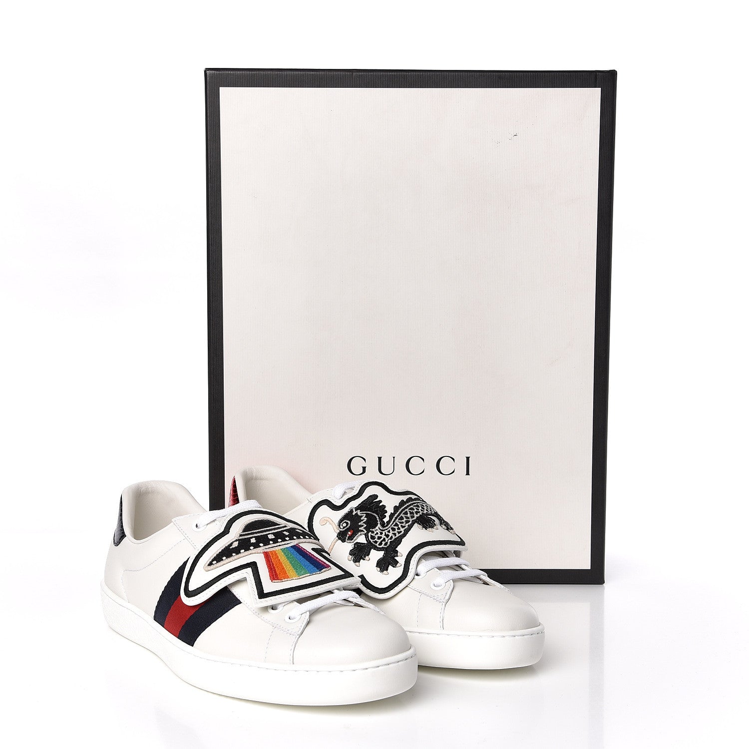 Gucci Calfskin Ayers Web UFO Dragon Embroidered Mens Ace Sneakers 7.5 White 10 of 10