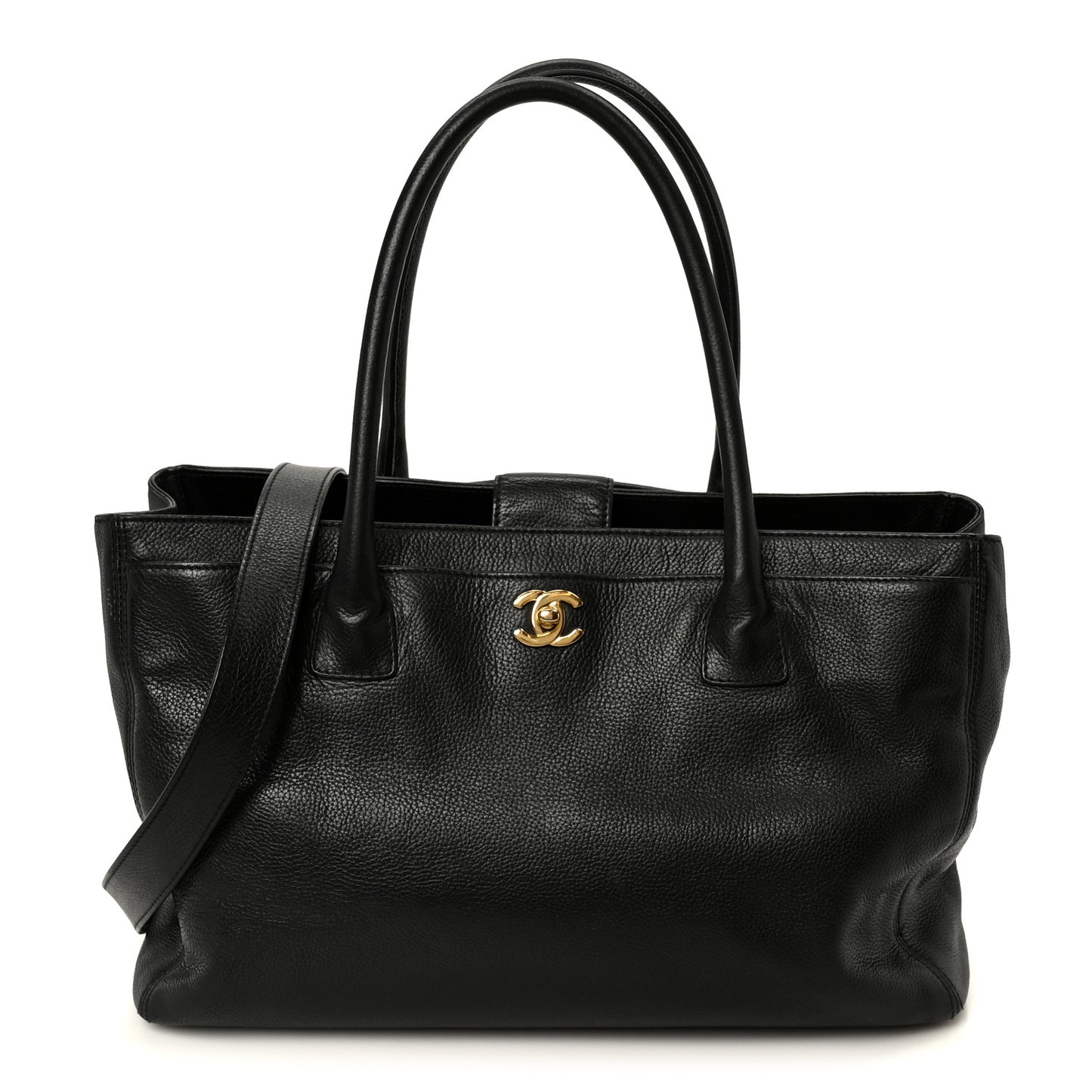 Calfskin Cerf Executive Shopper Tote Black
