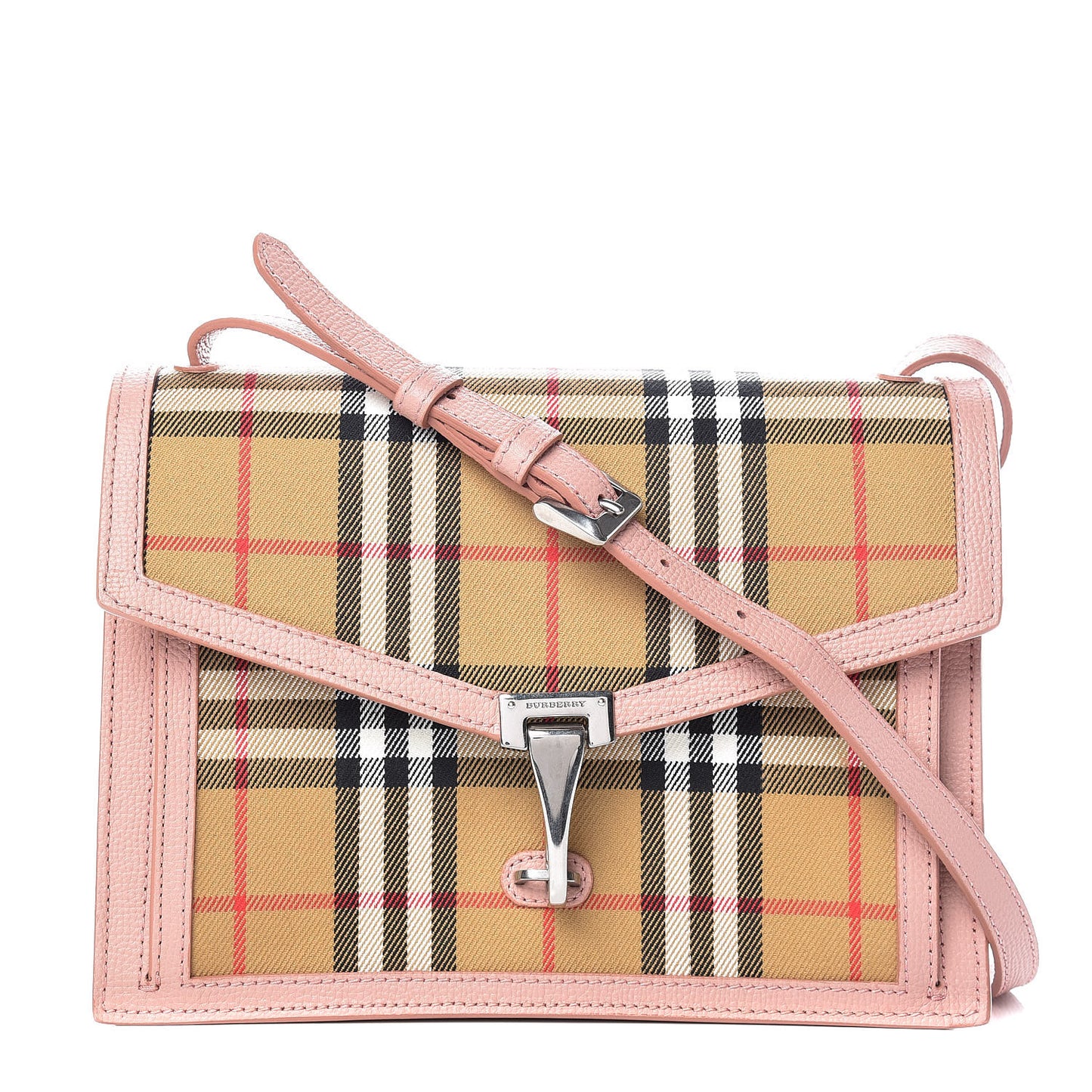 Grainy Calfskin Vintage Check Small Macken Crossbody Bag Ash Rose