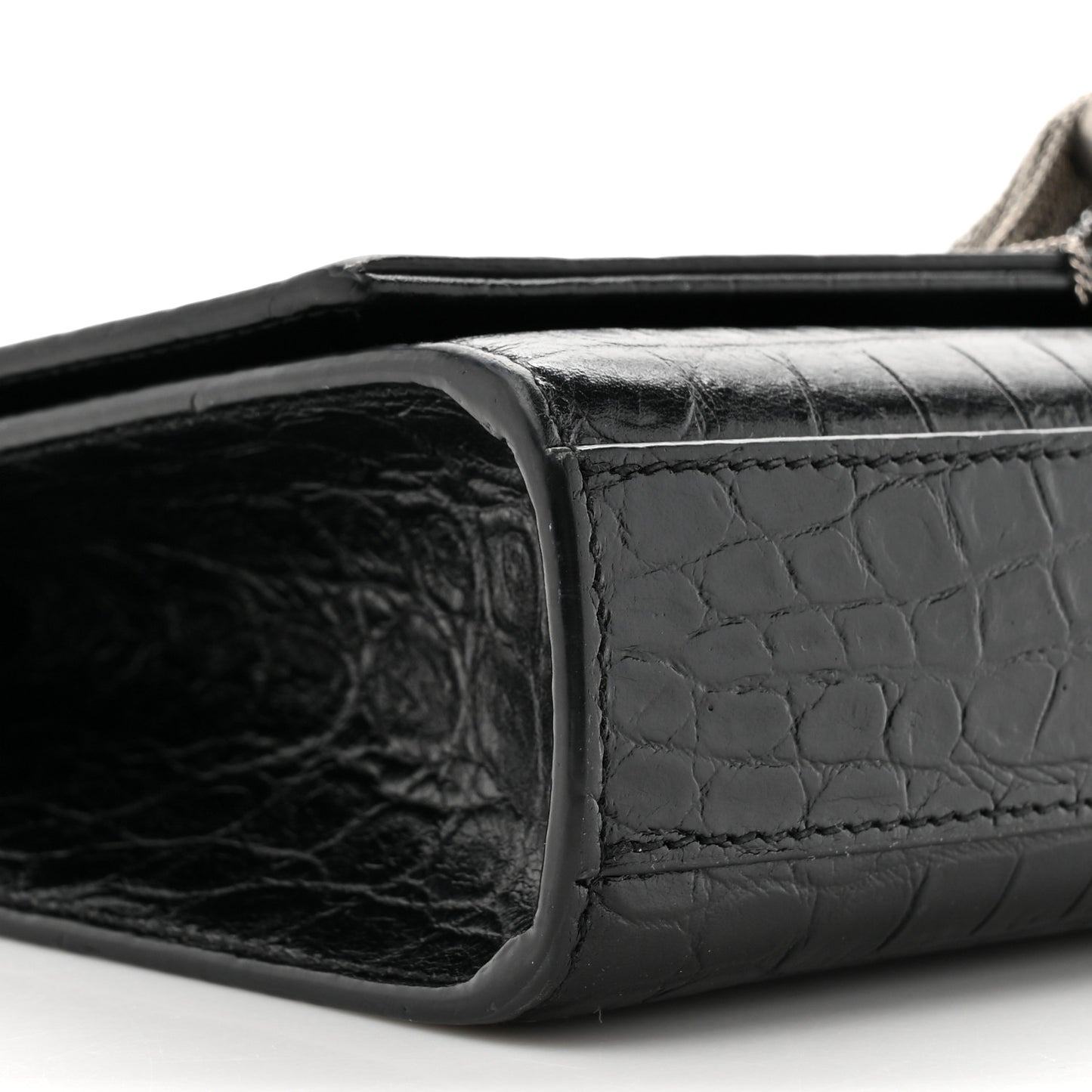 Calfskin Crocodile Embossed Medium Classic Monogram Kate Tassel Satchel Black