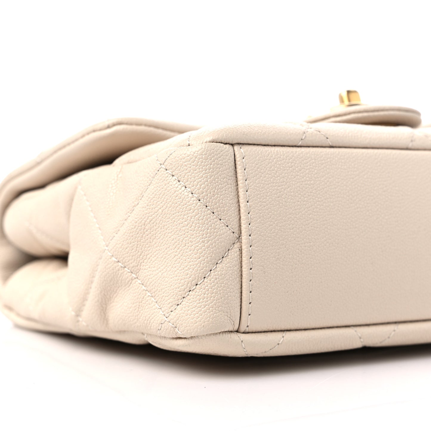 Shiny Caviar Quilted Mini Top Handle Flap Ecru