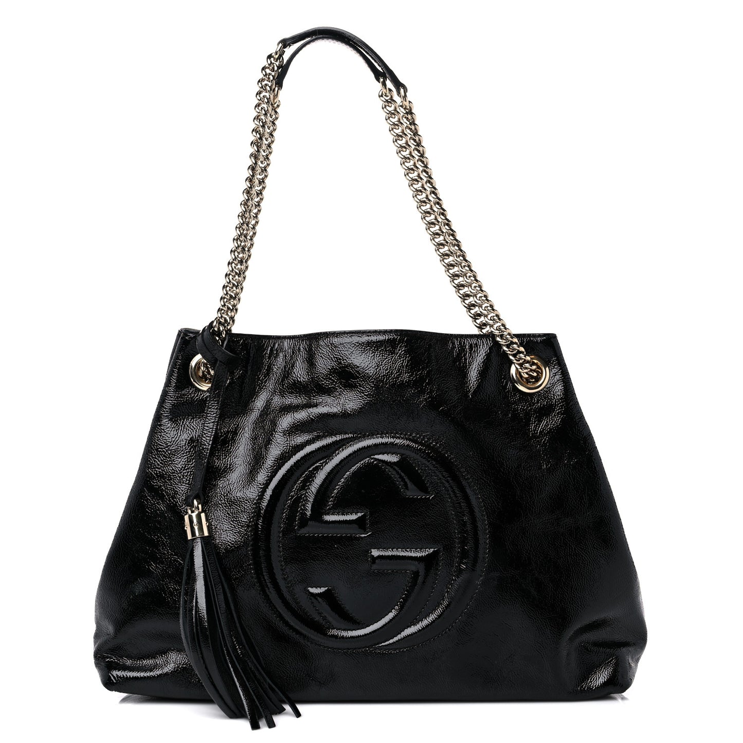 Patent Medium Soho Chain Shoulder Bag Black
