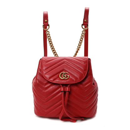 Gucci Calfskin Matelasse GG Marmont Flap Backpack Hibiscus Red 1 of 9