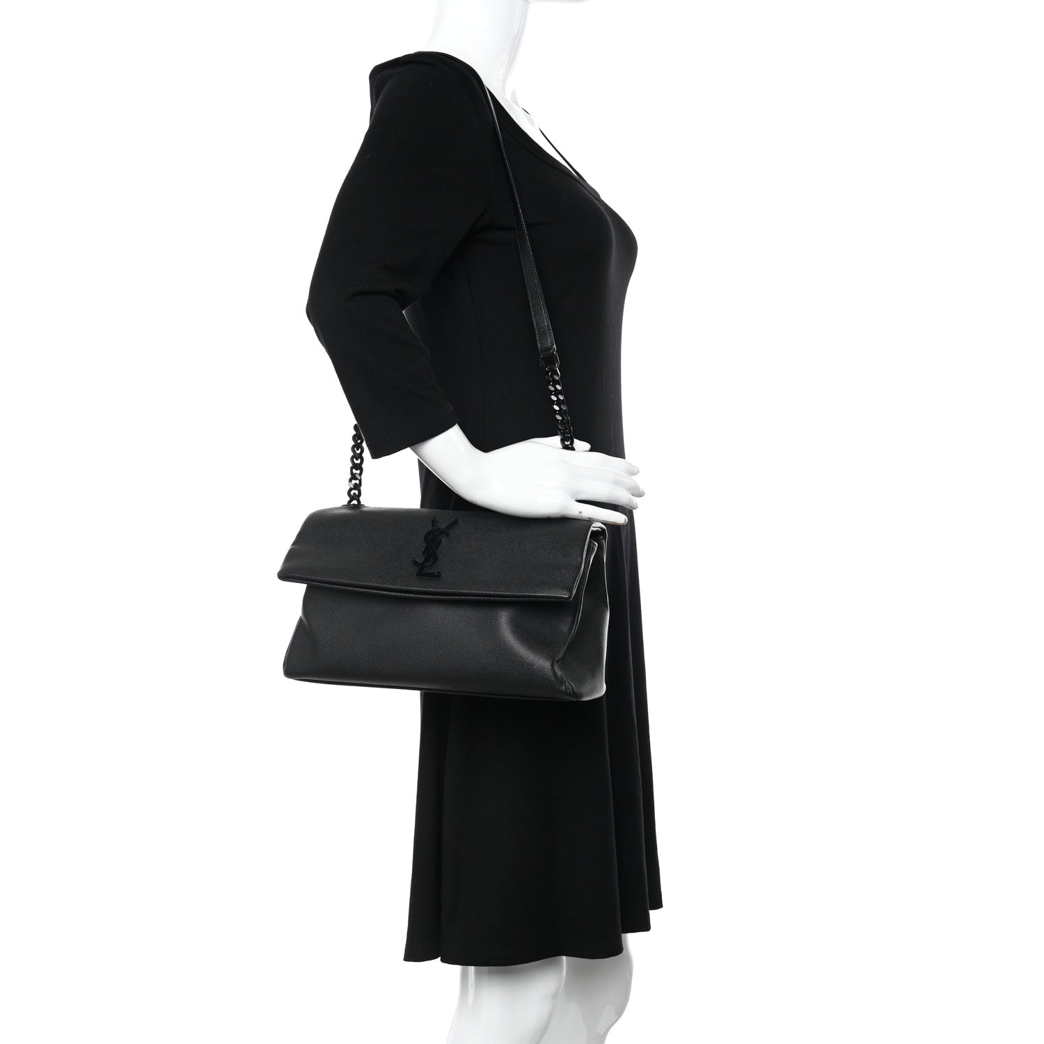 Saint Laurent Grain De Poudre Medium West Hollywood Monogram Fold-Over Black 2 of 9