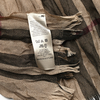 Burberry Wool Silk Giant Check Lightweight Scarf Camel 5 of 5