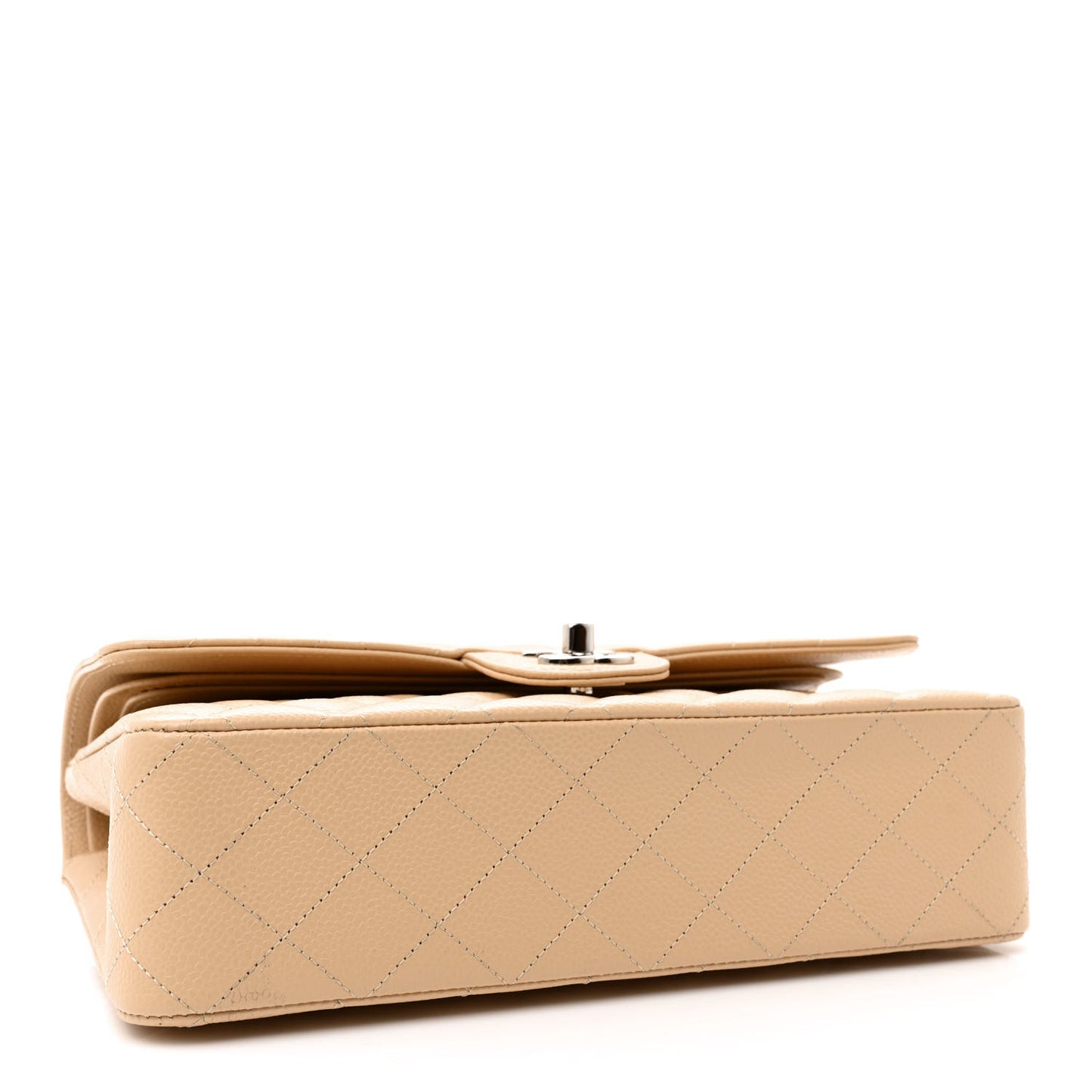Caviar Quilted Medium Double Flap Beige