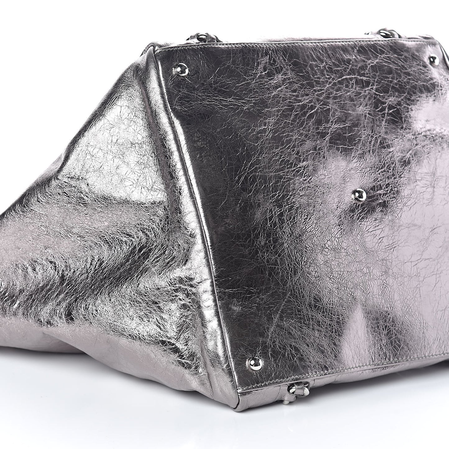 Metallic Cracked Calfskin Modern Chain Tote Dark Silver