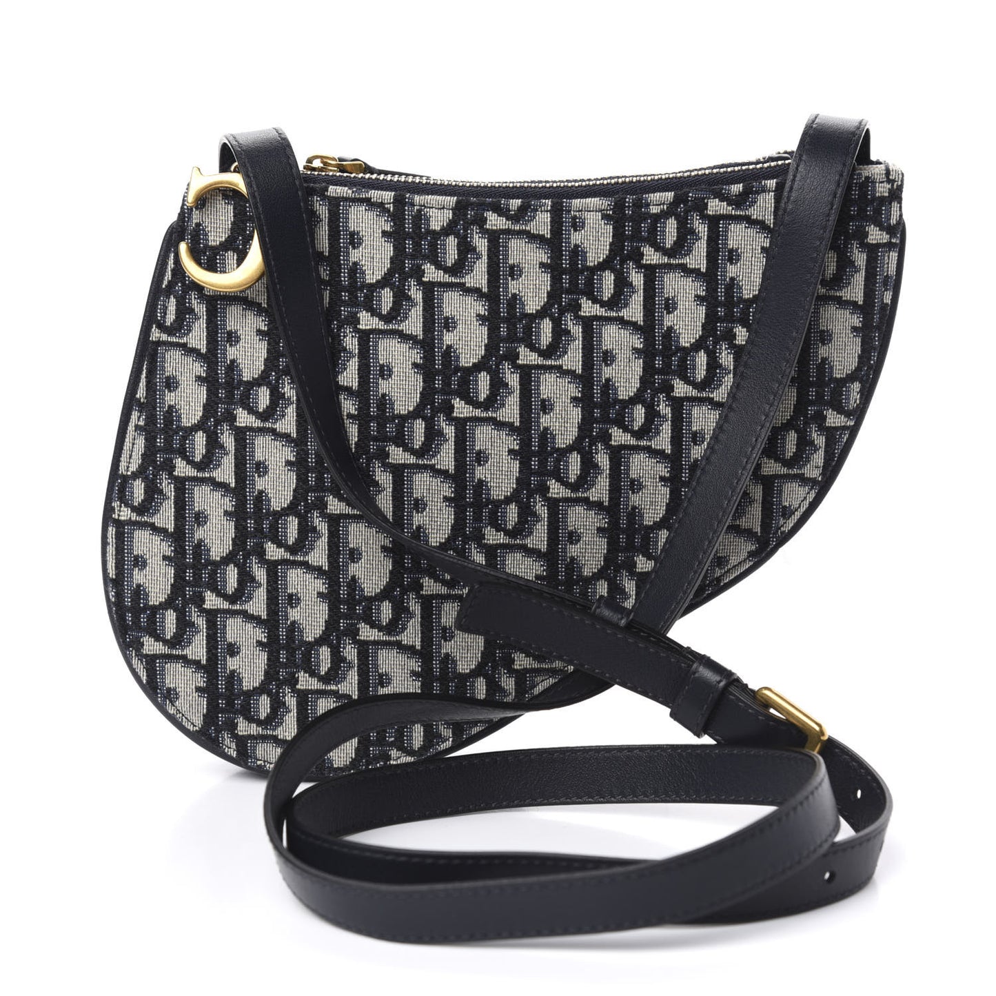 Oblique Saddle Pouch With Strap Navy Blue