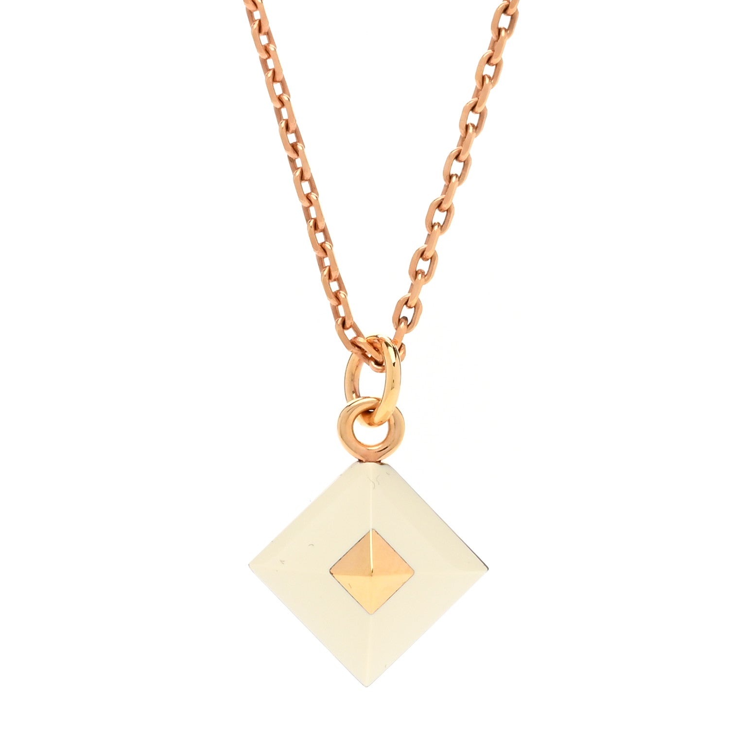 Hermes Rose Gold Plated Medor Pendant Necklace Blanc 4 of 7