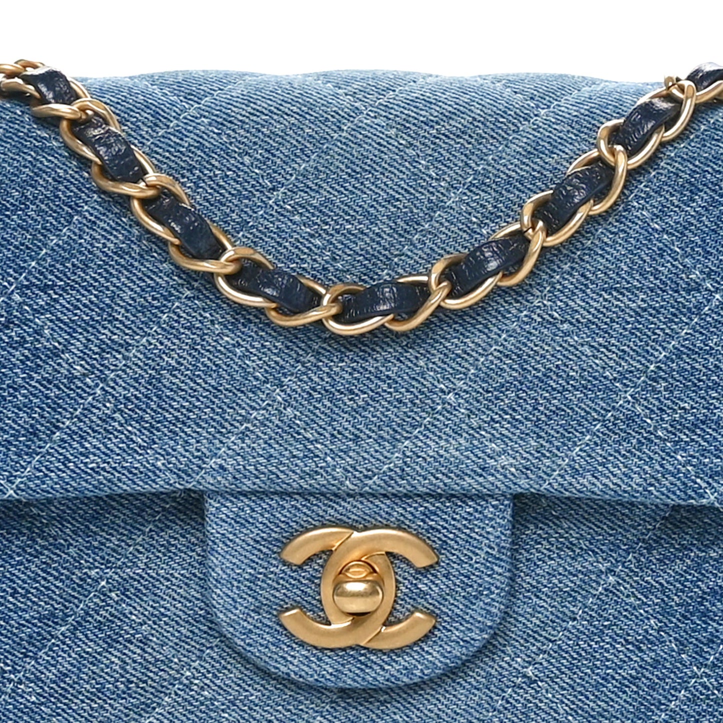 Washed Denim Quilted Mini Rectangular Flap Blue