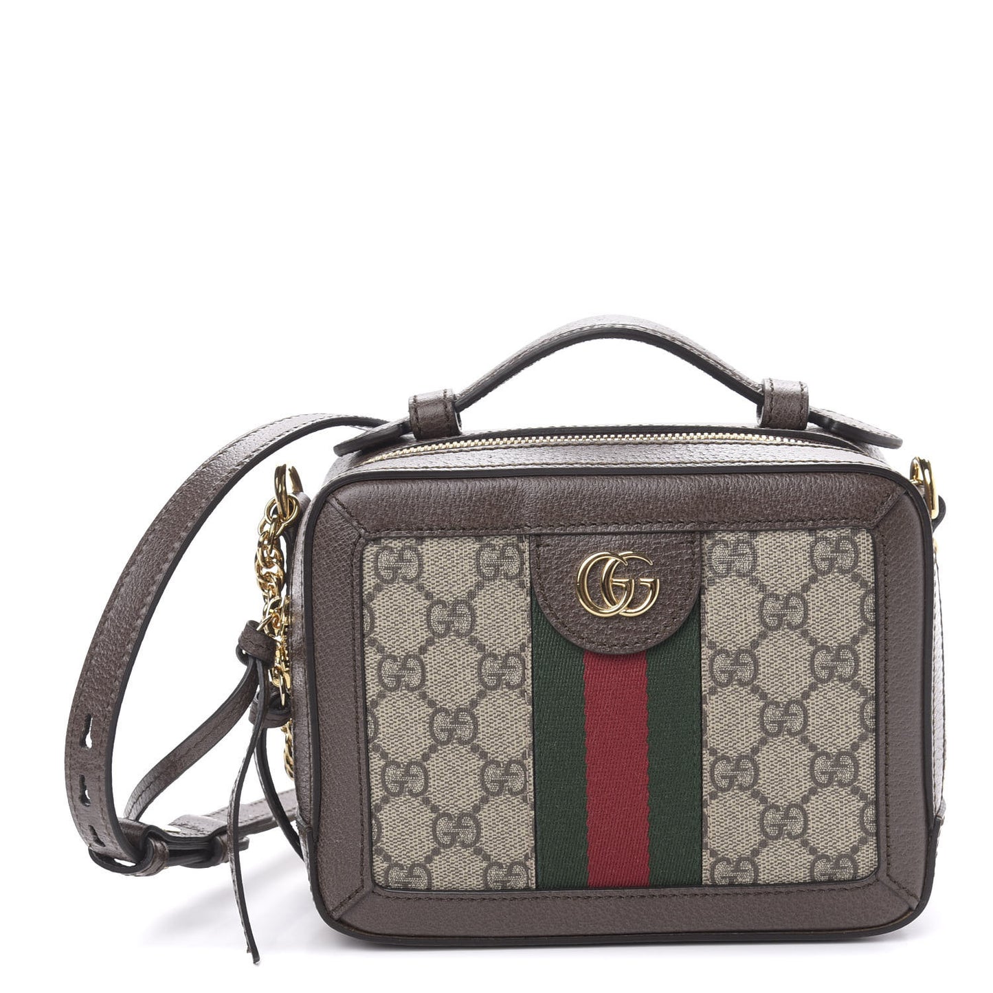 GG Supreme Monogram Mini Ophidia Top Handle Shoulder Bag Brown