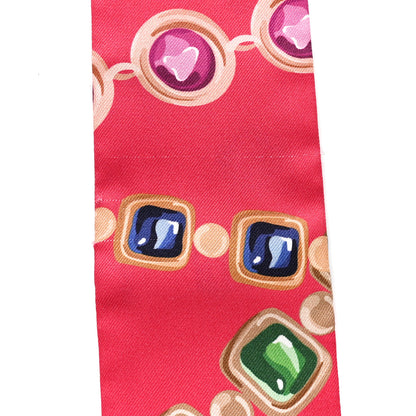 Chanel Silk Pearl CC Chain Slim Bandeau Scarf Red 4 of 5