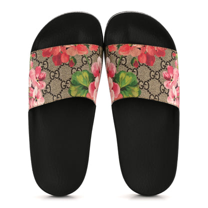 Gucci GG Supreme Monogram Blooms Slide Sandals 37 Beige Multicolor 2 of 9