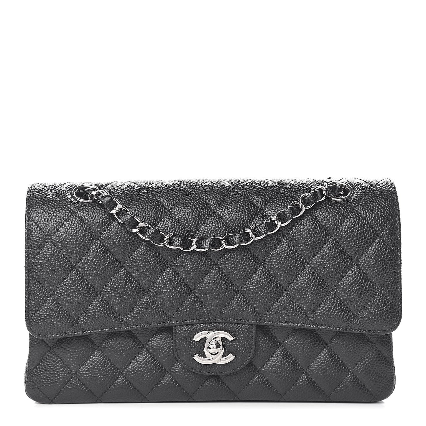 Caviar Quilted Medium Double Flap Black