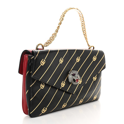 Gucci Calfskin Diagonal GG Medium Thiara Double Envelope Shoulder Bag Black Red 3 of 11