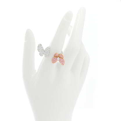 Van Cleef & Arpels 18K White Rose Gold Diamond Pink Sapphire Two Butterfly Between The Finger Ring 55 7.25 2 of 10