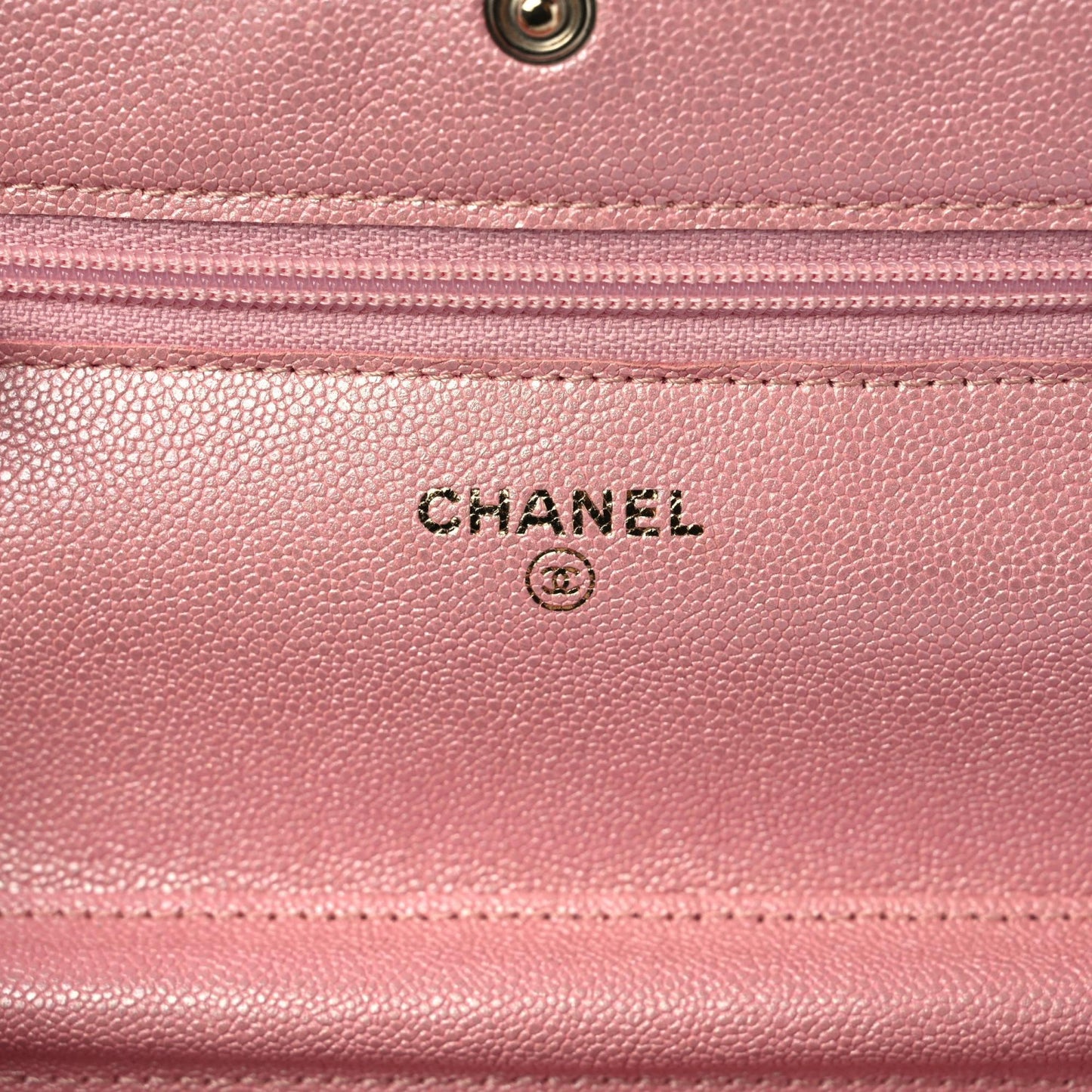 Iridescent Caviar Quilted Wallet on Chain WOC Rose Pink