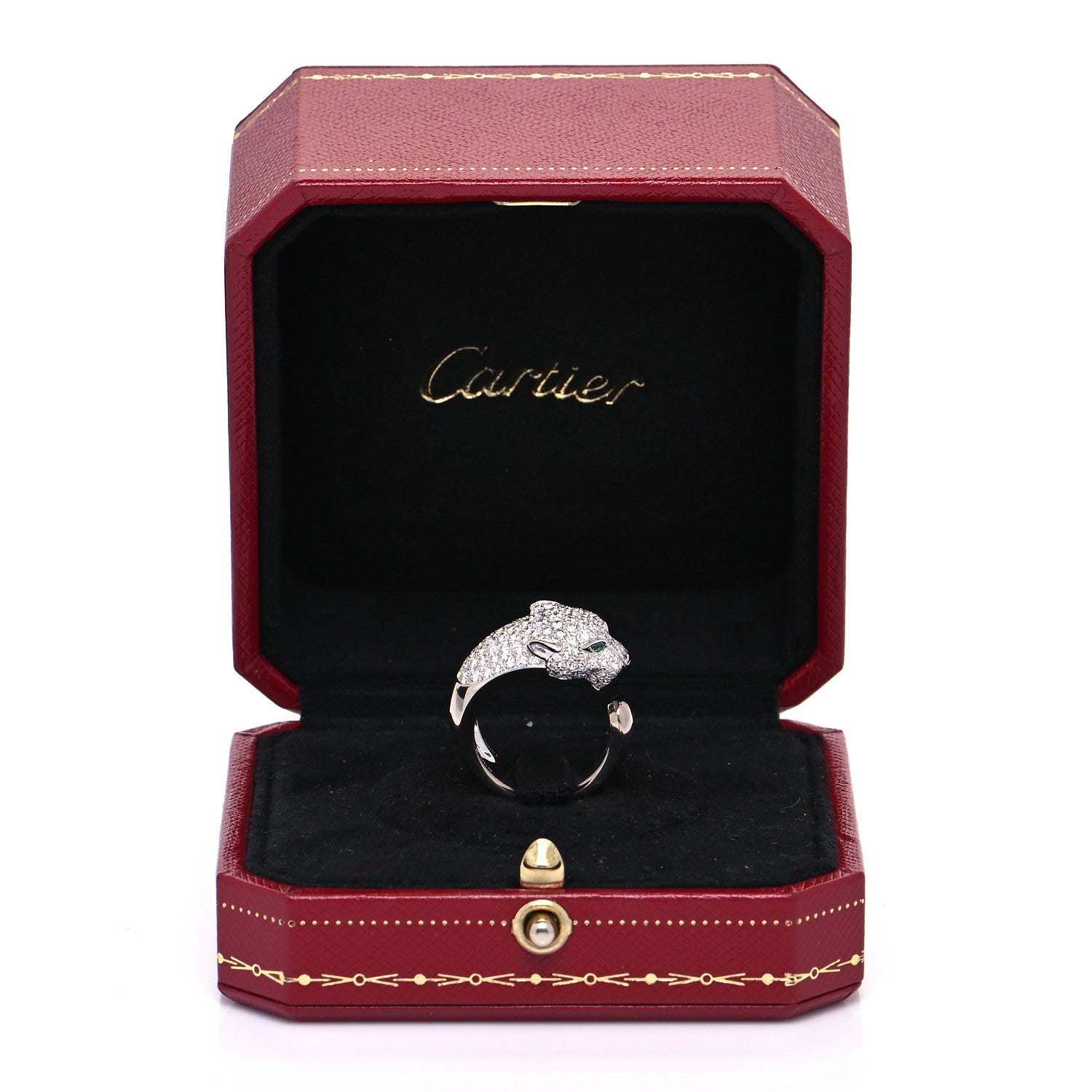 Cartier 18K White Gold Diamond Black Onyx Emerald Panthere De Cartier Ring 50 5.25 8 of 8