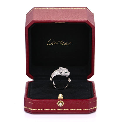 Cartier 18K White Gold Diamond Black Onyx Emerald Panthere De Cartier Ring 50 5.25 8 of 8