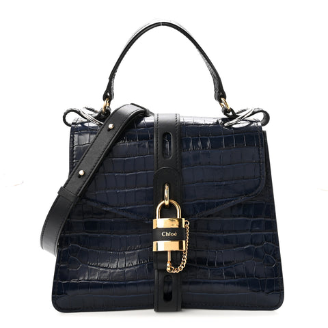Calfskin Crocodile Embossed Medium Aby Day Shoulder Bag Full Blue