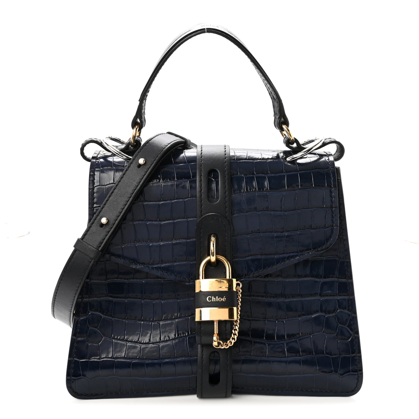 Calfskin Crocodile Embossed Medium Aby Day Shoulder Bag Full Blue