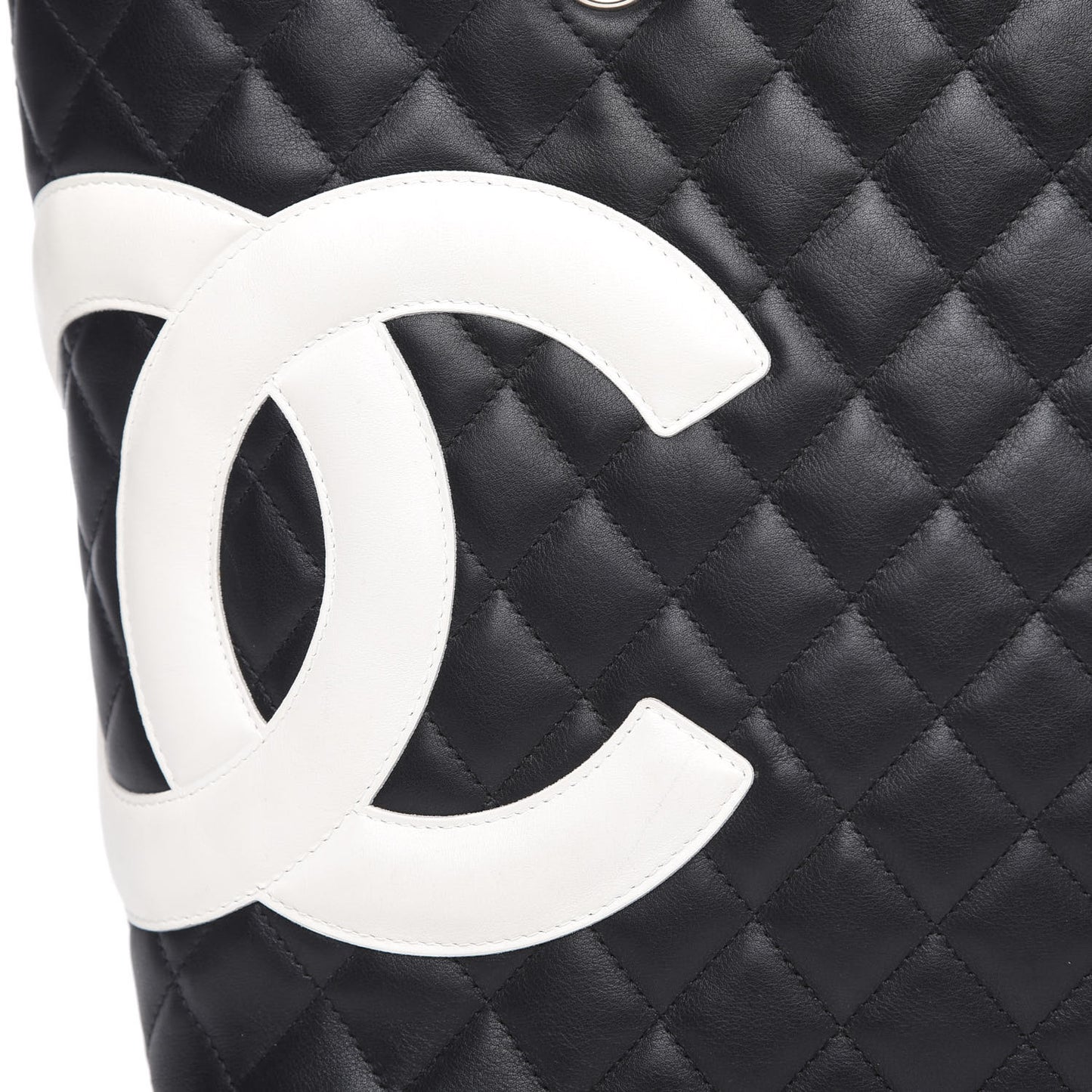 Calfskin Quilted Large Cambon Tote Black White