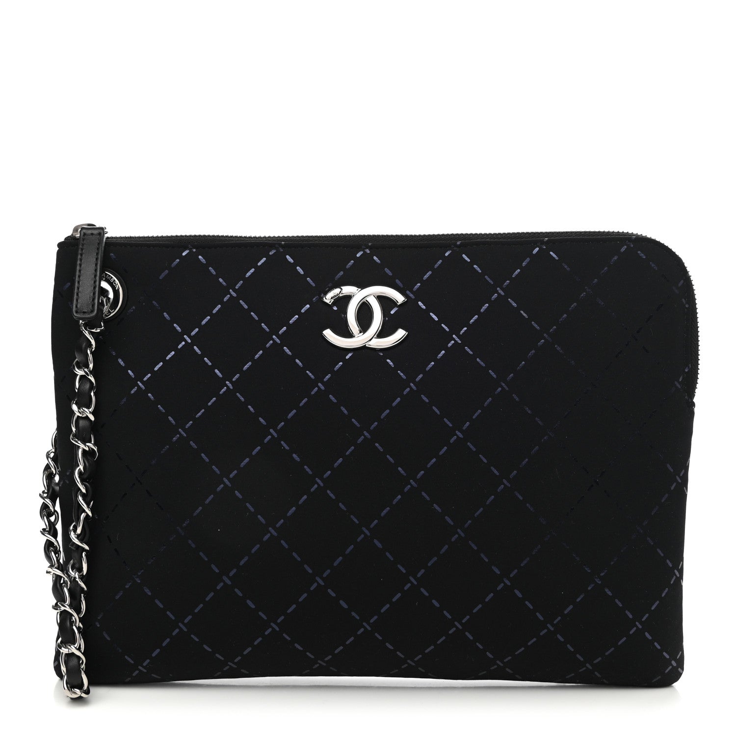 Chanel Neoprene Lambskin Printed Stitch Pouch With Handle Black 1 of 10