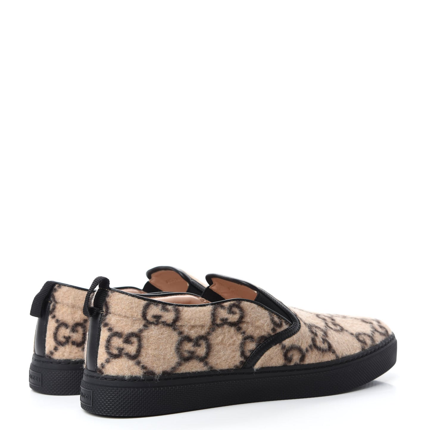 Covered Wool GG Monogram Mens Dublin Slip On Sneakers 9 Beige Ebony Black