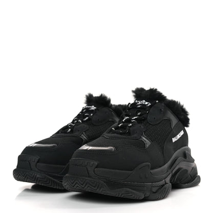 Balenciaga Fabric Mesh Faux Fur Triple S Sneakers 41 Black 3 of 5