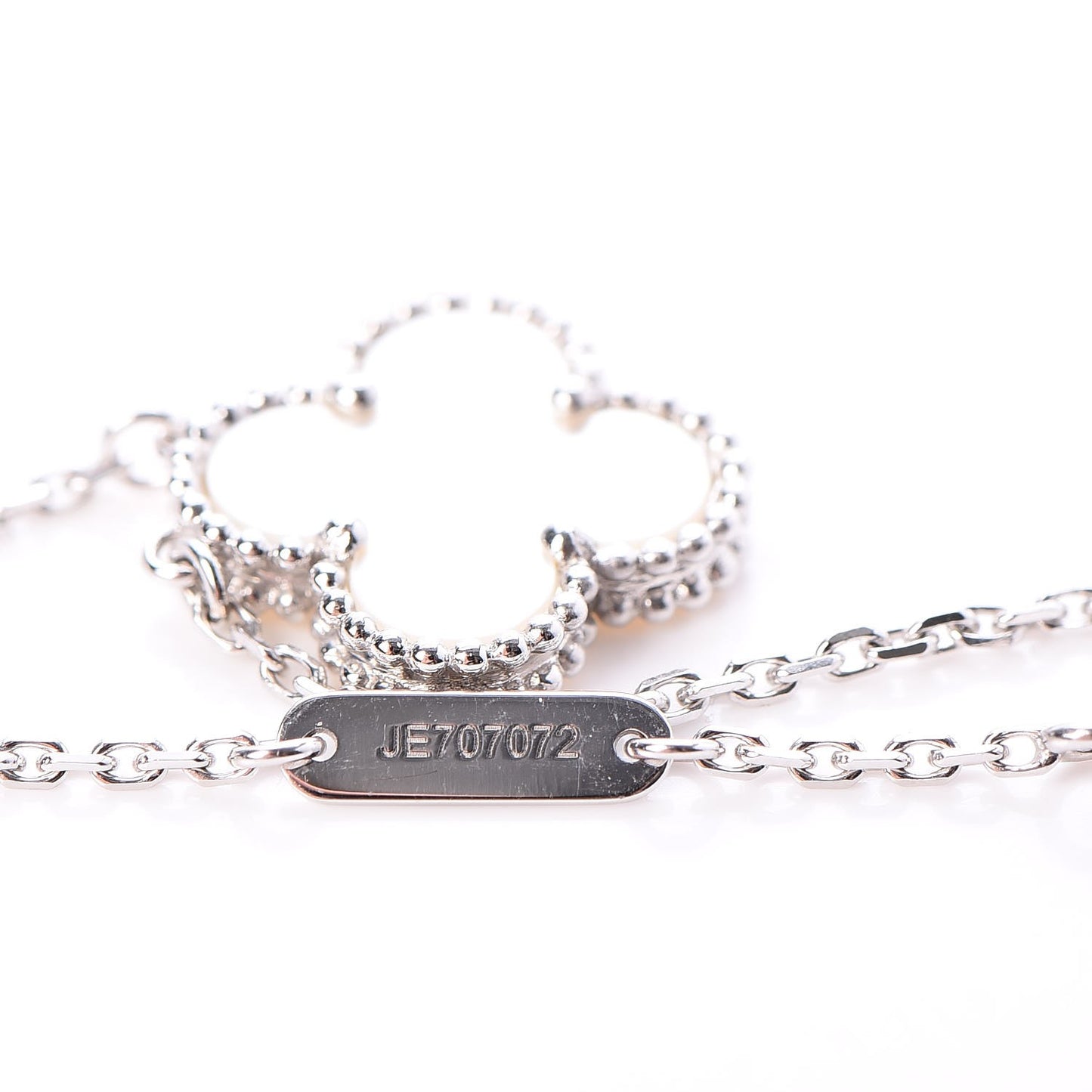 18K White Gold Mother of Pearl Vintage Alhambra Pendant Necklace