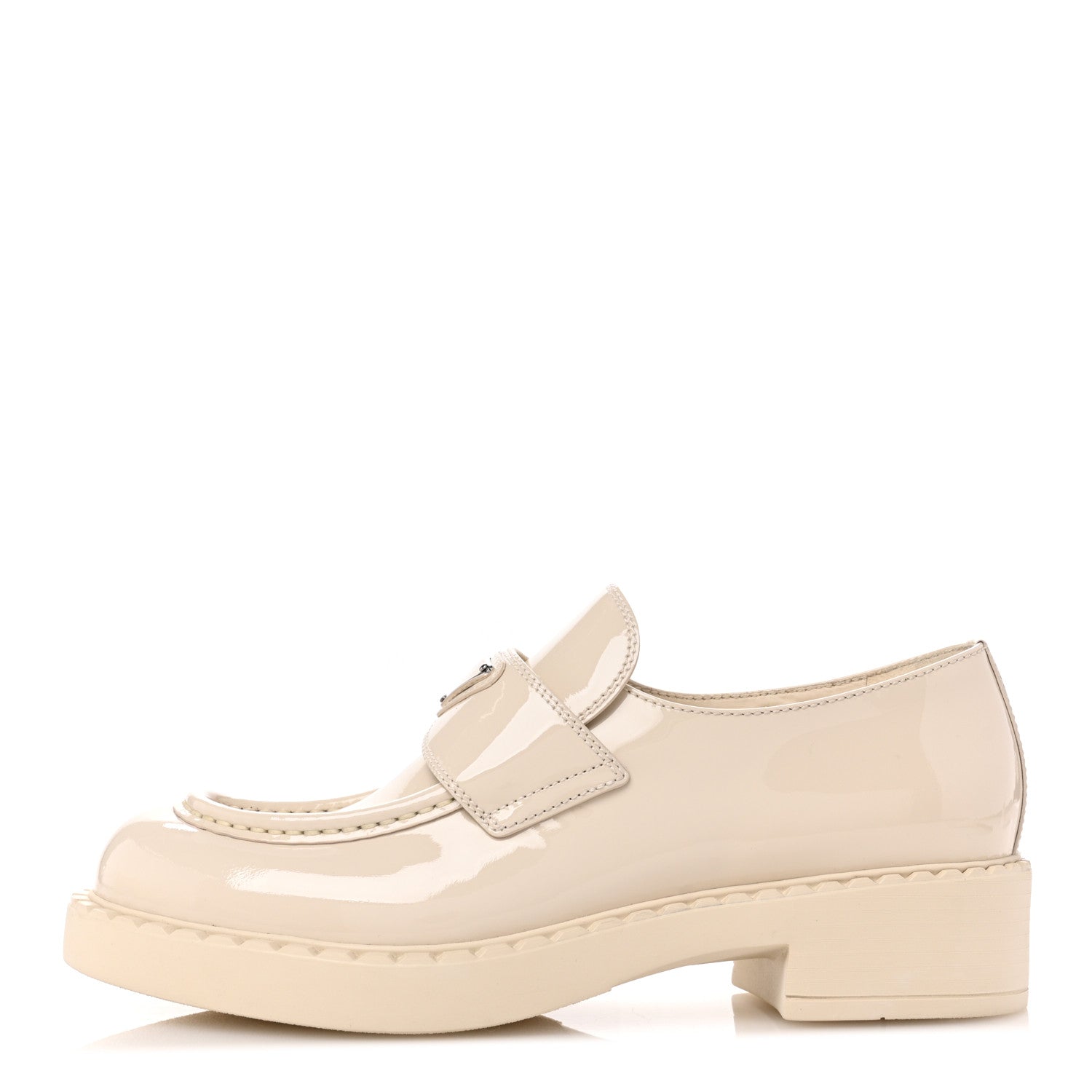 Prada Vernice Metal Triangle Logo 50mm Loafers 39.5 Avorio 1 of 11