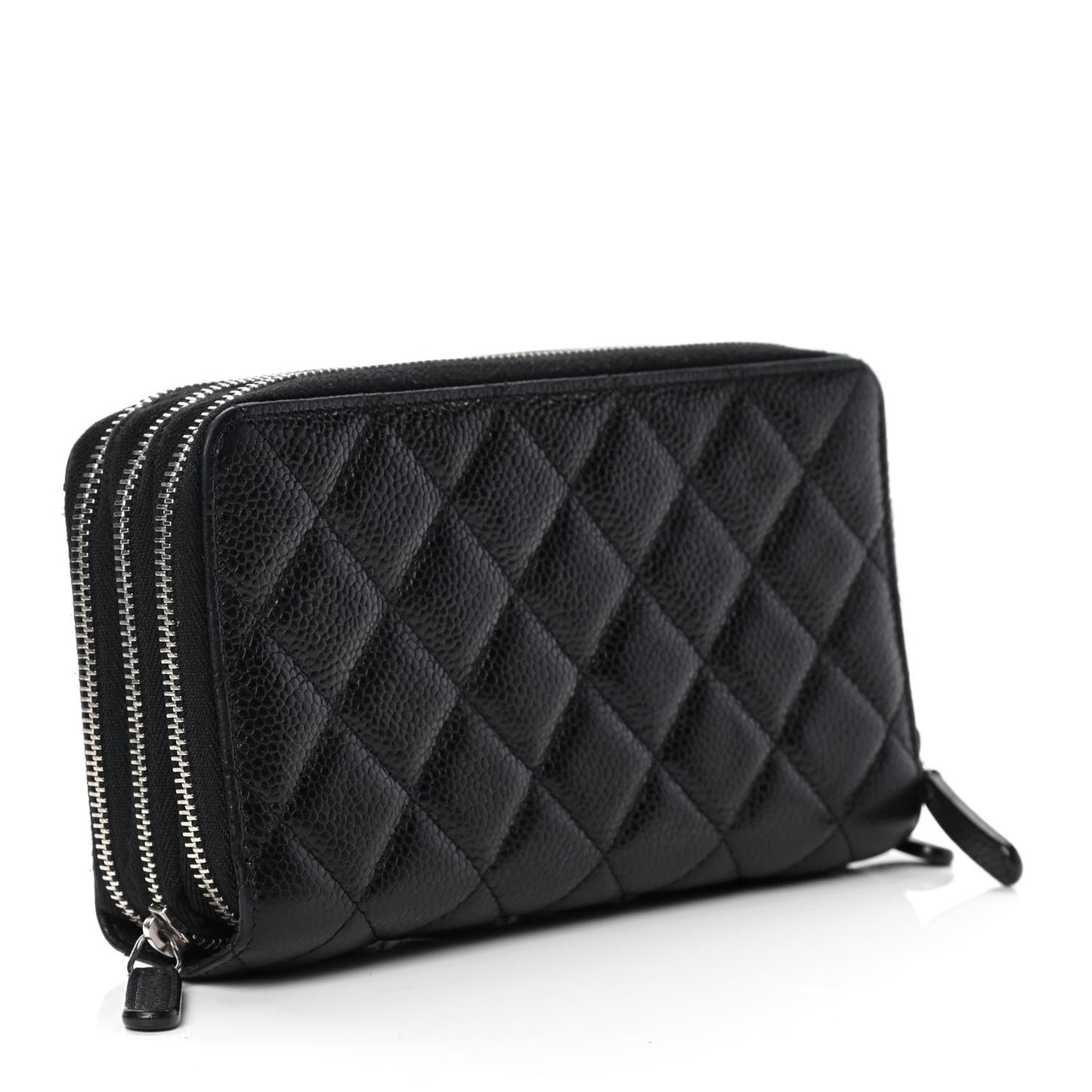 Caviar Quilted Triple Zip Wallet Black