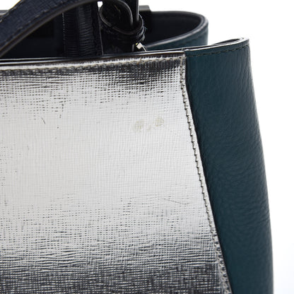 Fendi Vitello Elite Colorblock Petite 2Jours Tote Lavagna Oceano Argento 8 of 9