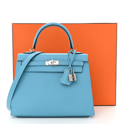 Hermes Madame Calfskin Verso Kelly Sellier 25 Bleu Du Nord Cuivre 11 of 11